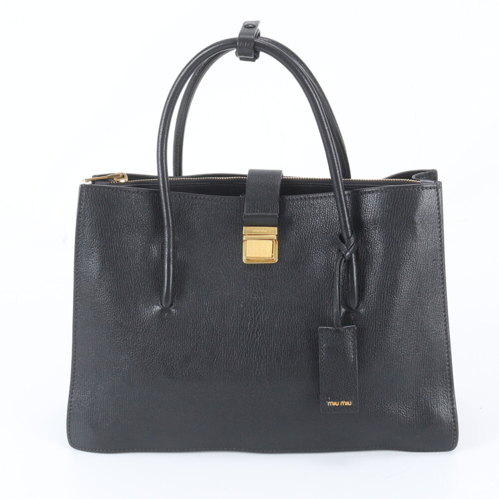 Miu Miu Miu Madras Leather Tote Bag, Shoulder Handbag, Black with Gold Hardwa...